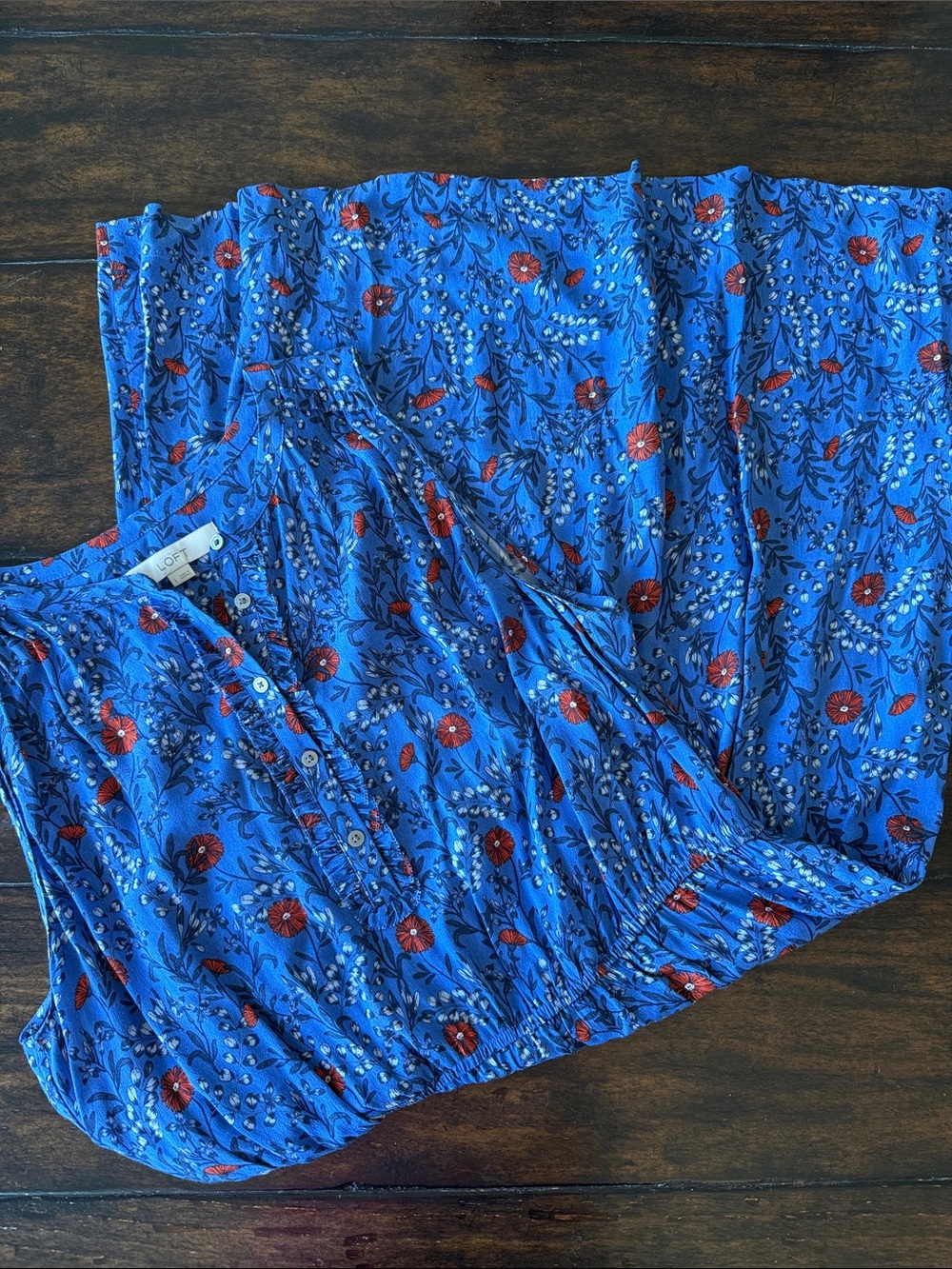 LOFT Blue Floral Kids Pajama Top with Red Flower Print